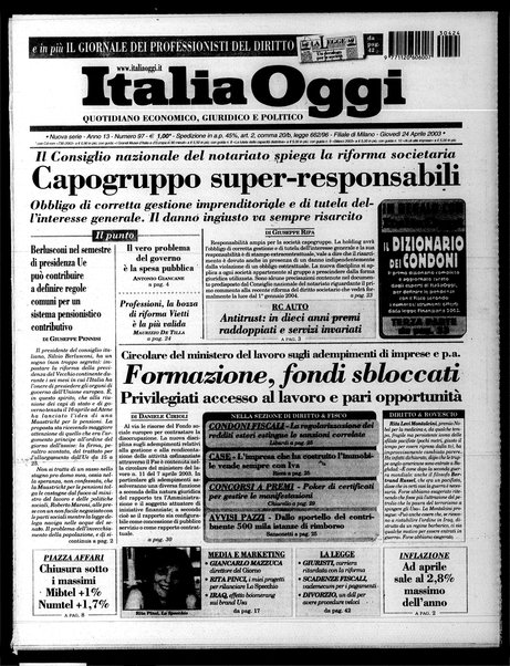 Italia oggi : quotidiano di economia finanza e politica